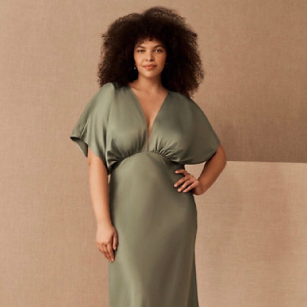 Bridesmaids Dress #62649744 Leila Satin Charmeuse Dress in Moss 18 (BHLDN)